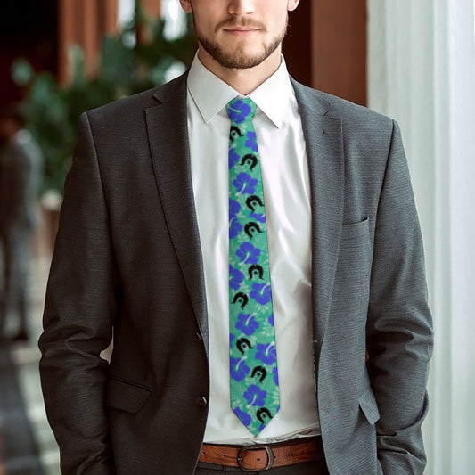 Royal Blue Hibiscus flowers with Black Dhari on Men's Formal Tie