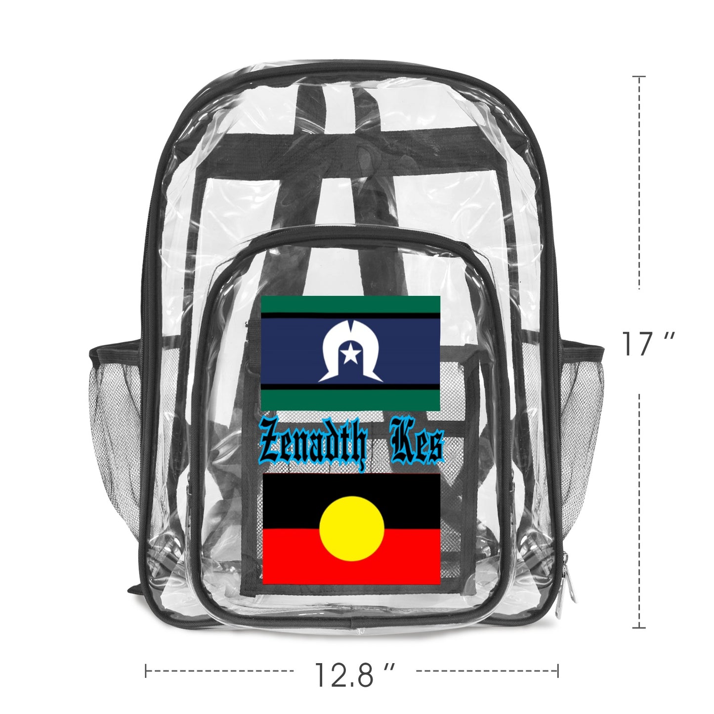 Zenadth Kes with Aboriginal & Torres Strait flag on Clear Backpack