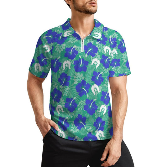 Royal Blue Hibiscus flowers with Dhari on Short Sleeved Sportswear Men's T Shirt