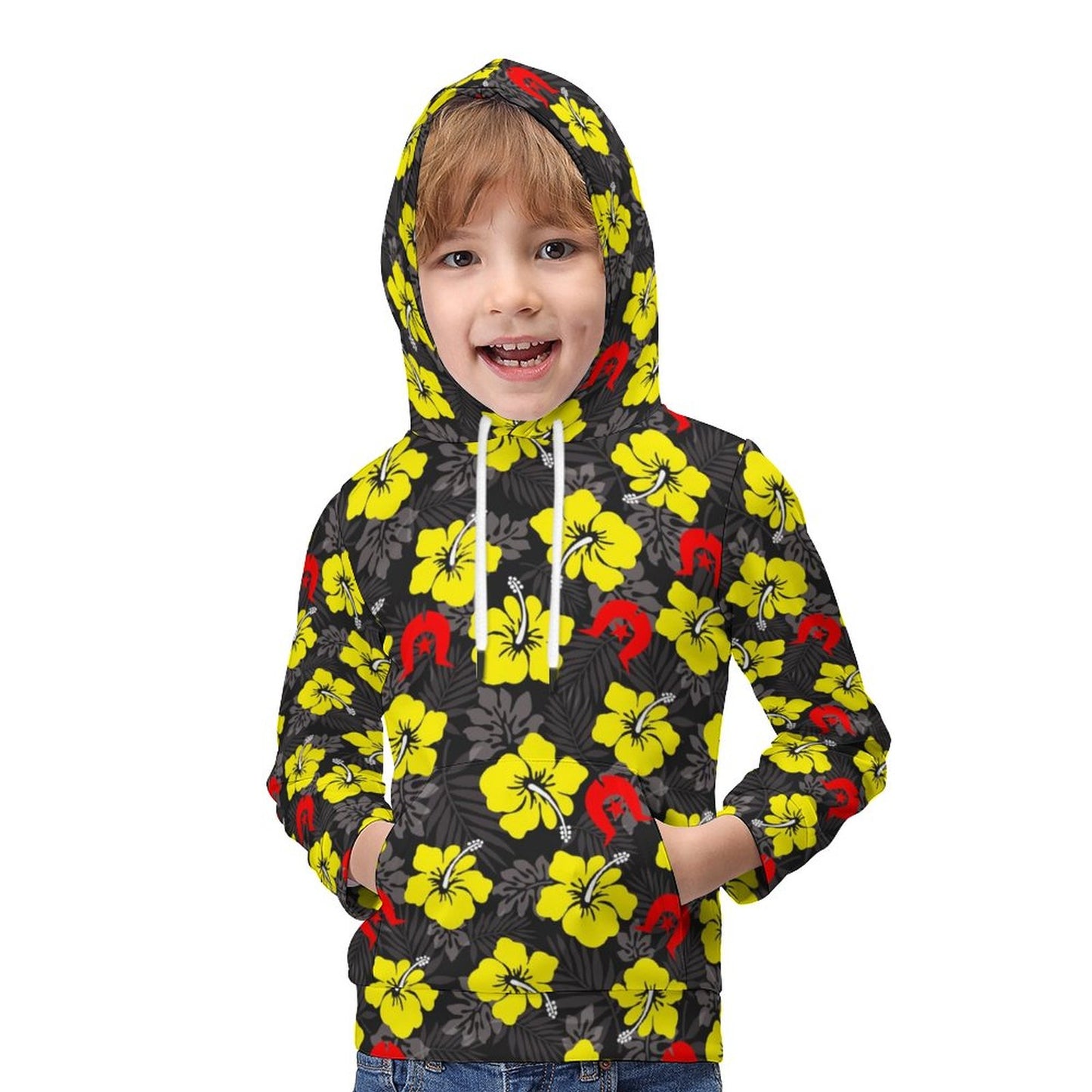 Royal yellow Hibiscus with Red Dhari on Children's Hoodie