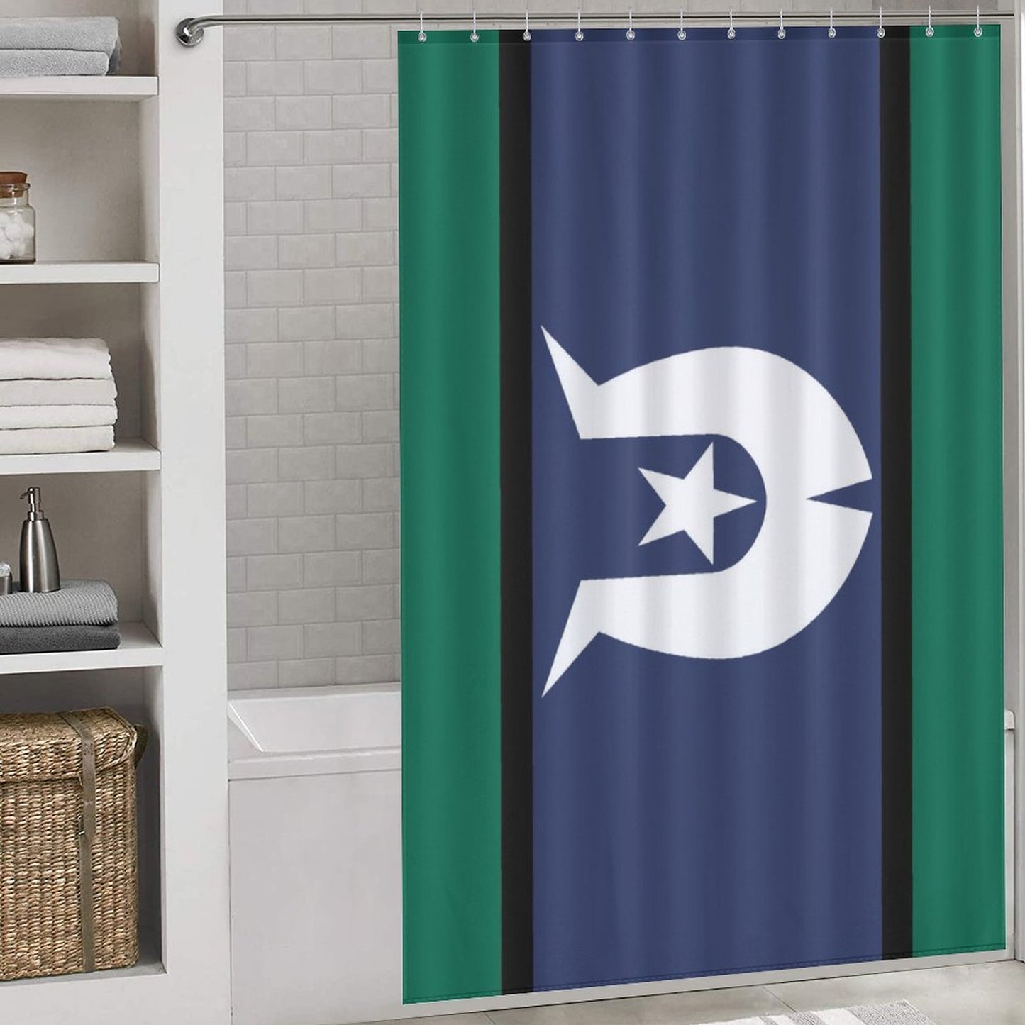 Torres Strait flag on Flower Shower Curtain-66x72Inch (168x183cm)