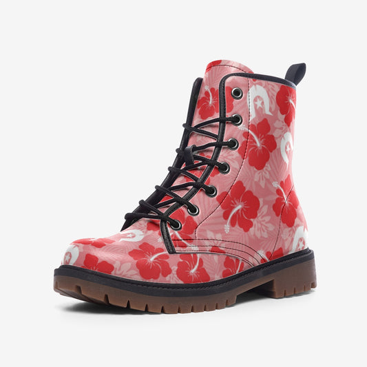 Hibiscus flowers with Dhari (Royal Pink) on Casual Leather Lightweight Boots