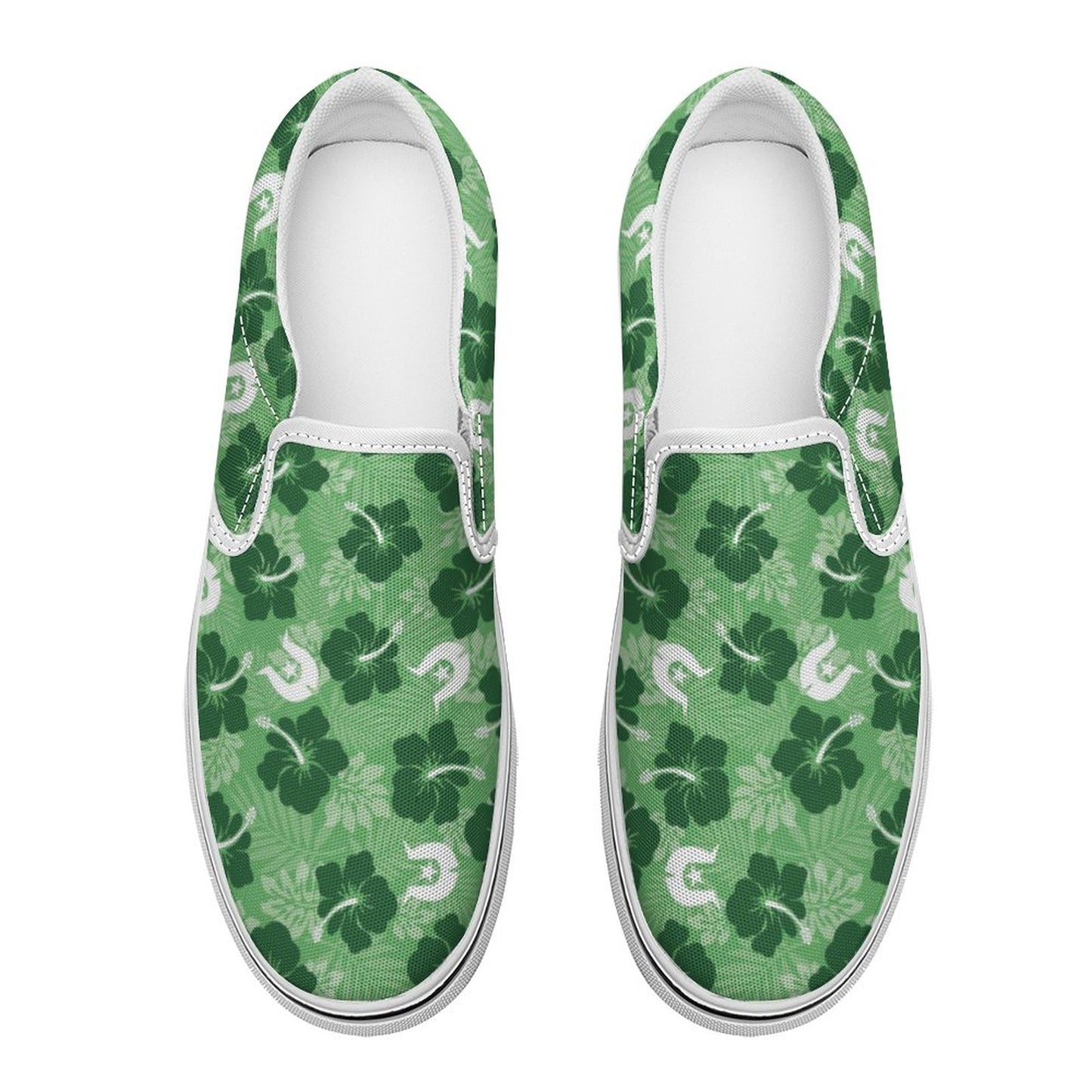 Hibiscus flowers with Dhari (Sea Grass Green) on Canvas Shoes for Teenagers
