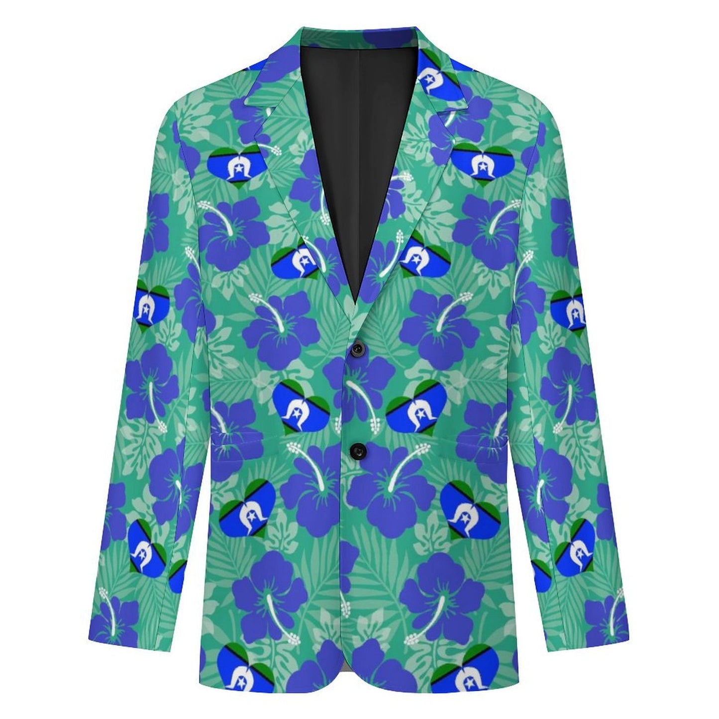 Hibiscus flowers with Torres Strait Heart Flag on Men's Blazer