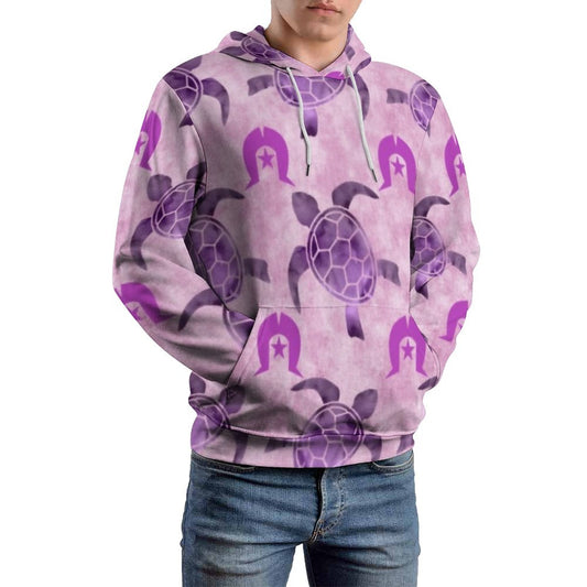 Purple Turtle Pattern on Men's Cool Hoodie with Double-layer Cap
