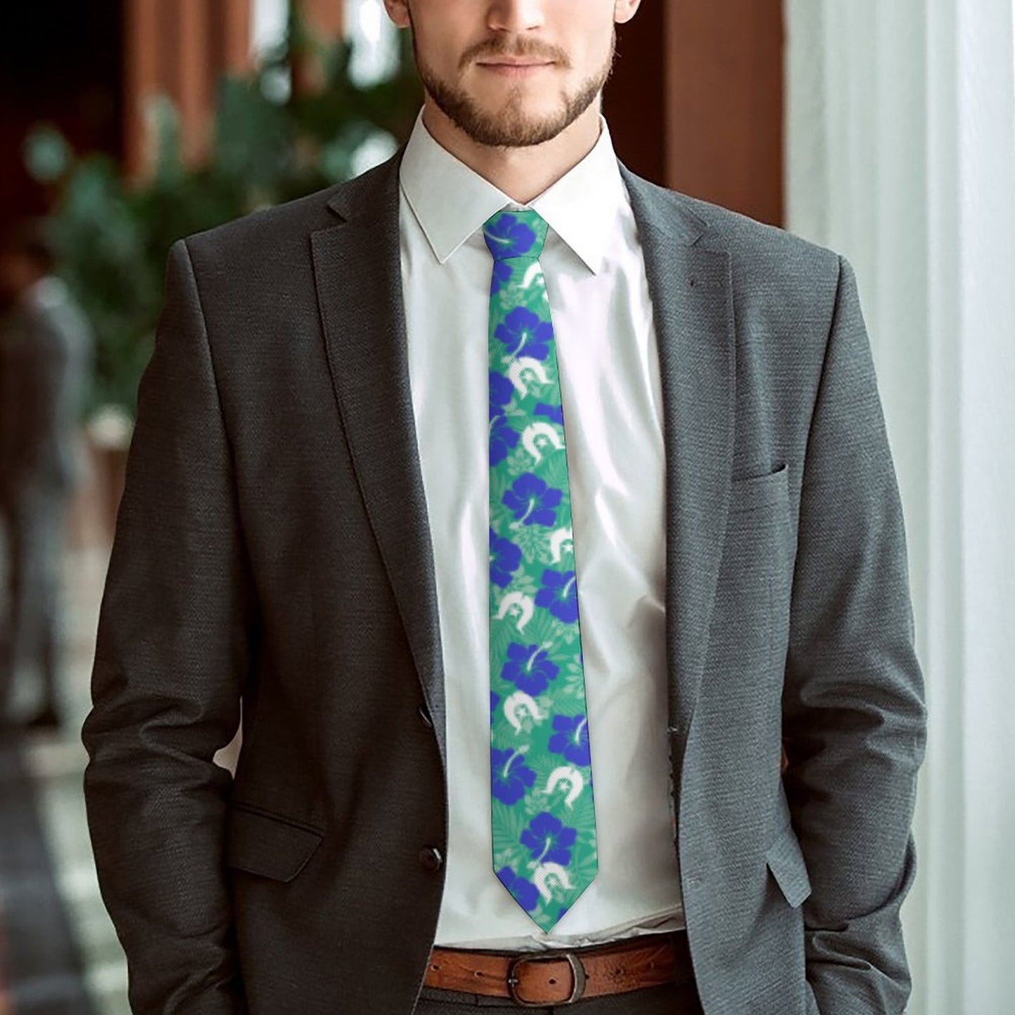 Royal Blue Hibiscus flowers with Dhari on Men's Formal Tie
