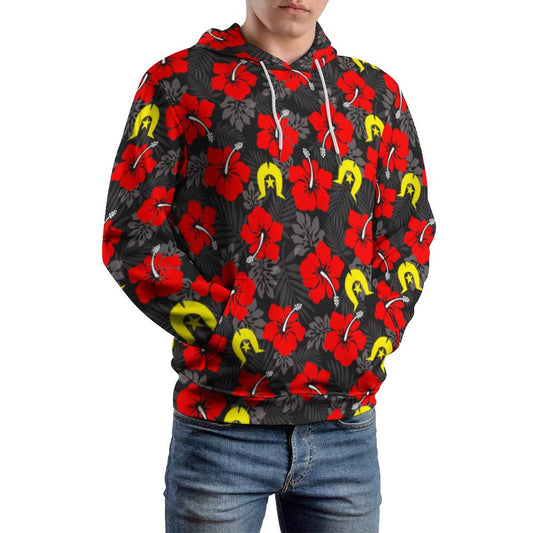 Royal Red Hibiscus with Yellow Dhari on Men's Cool Hoodie with Double-layer Cap