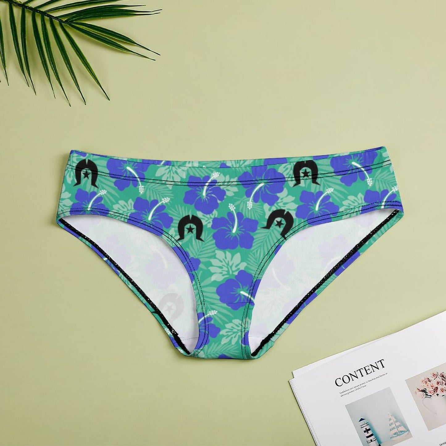 Royal Blue Hibiscus flowers with Black Dhari on Women's Low-Rise Panties