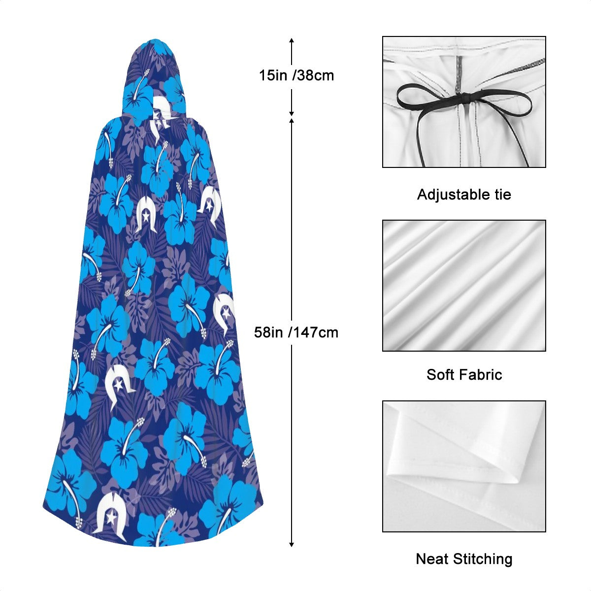 Hibiscus flowers with White Dhari (Royal blue) on Hooded Cloak