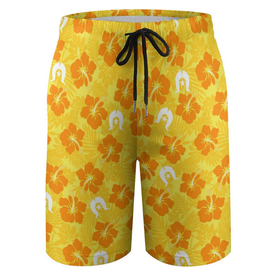 Hibiscus flowers with Dhari (Gold) on Kid's Beach Pants
