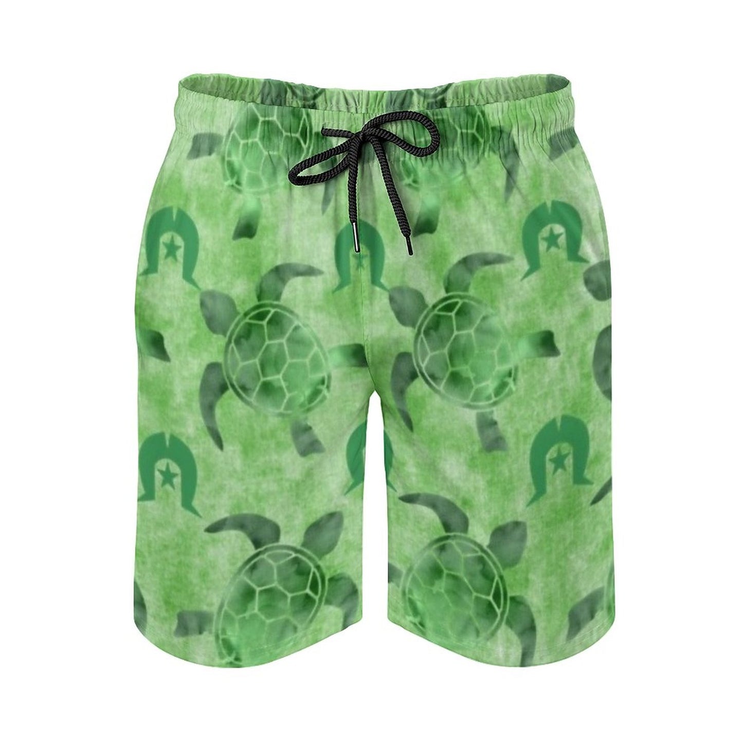 Green Turtle Pattern on Men's Board Shorts