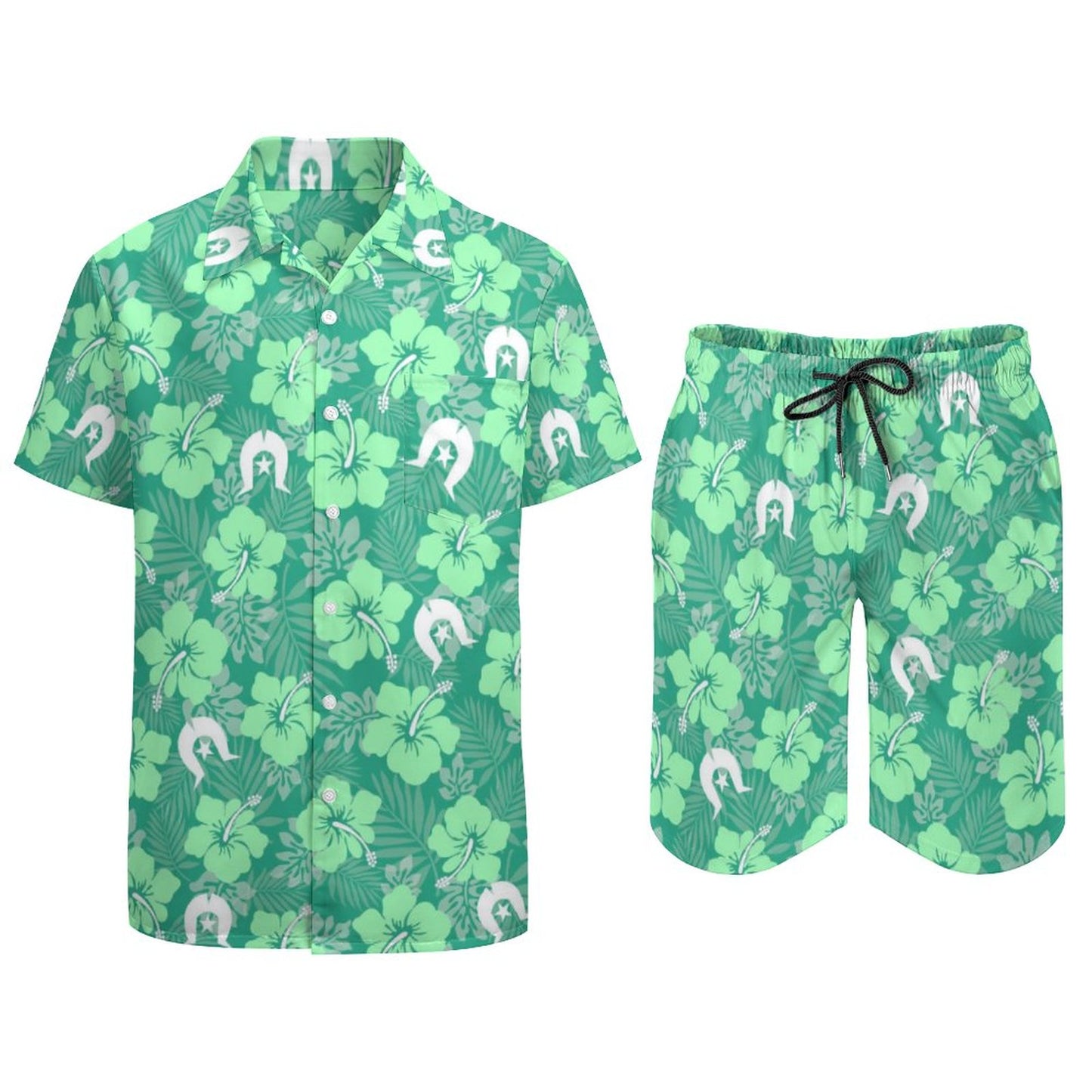 Hibiscus flowers with Dhari (Royal mint) on Hawaiian Suits for Men
