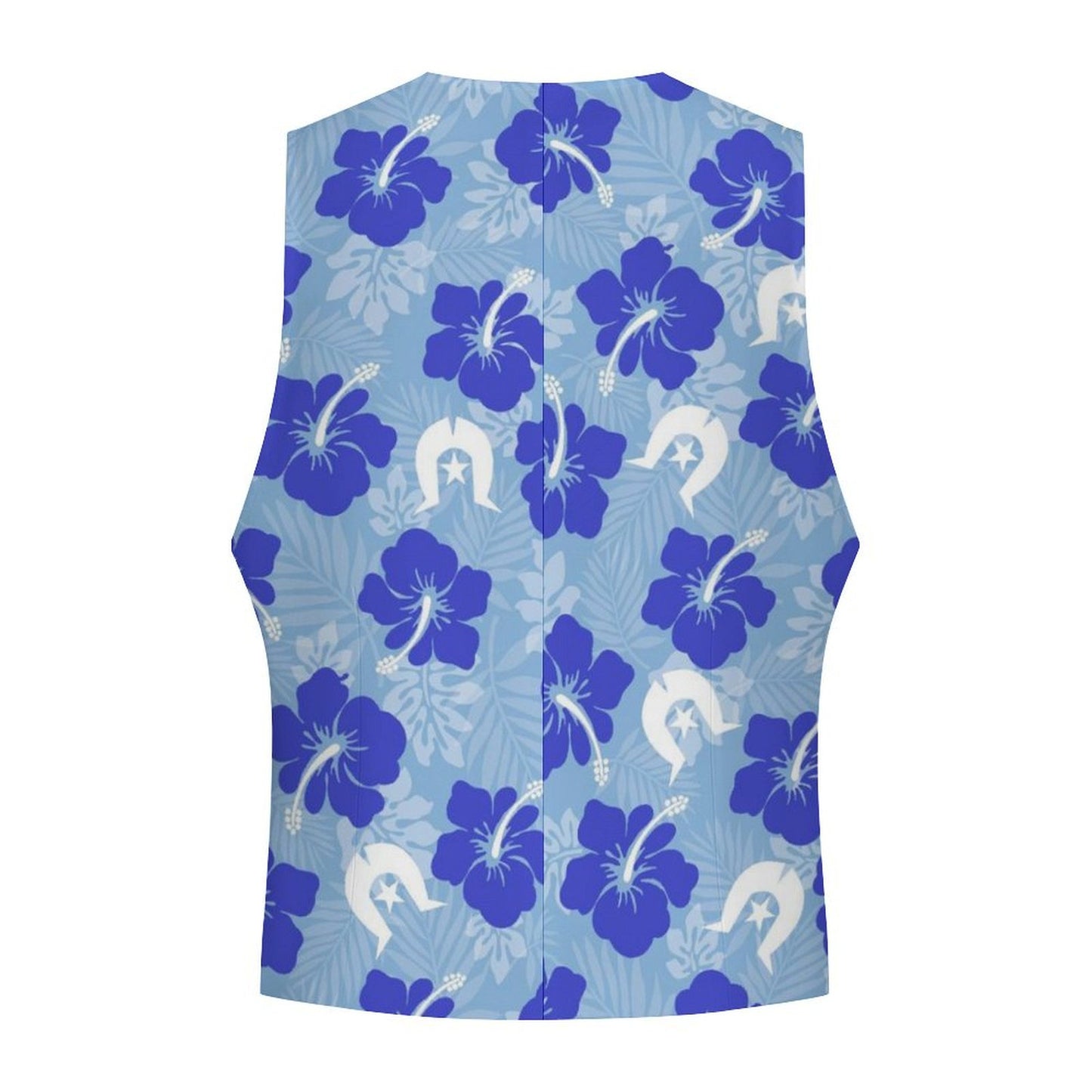 Hibiscus flowers with White Dhari (Sky blue) on Men's Sleeveless Suit Vest