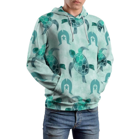 Aqua Turtle Pattern on Men's Cool Hoodie with Double-layer Cap