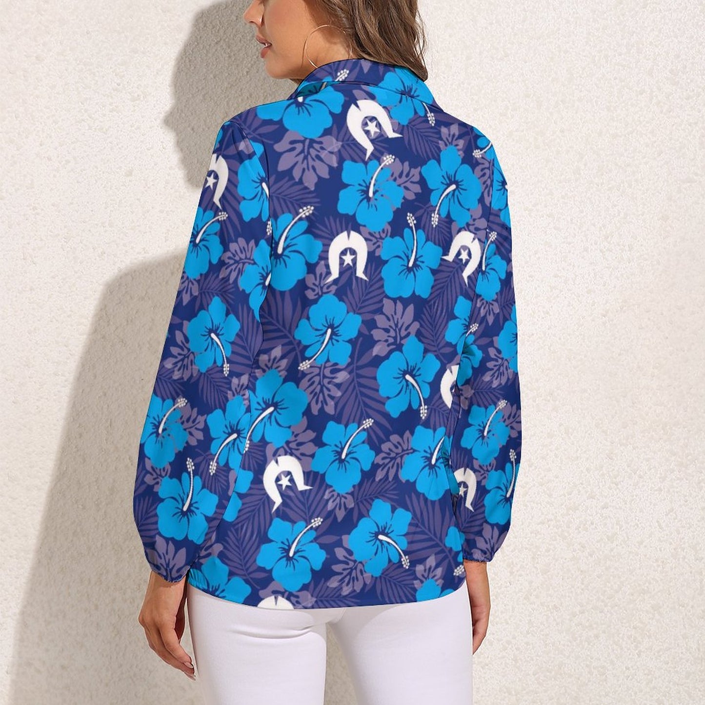 Hibiscus flowers with Dhari (Royal blue) on Casual Long Sleeve Vintage Tour Shirt