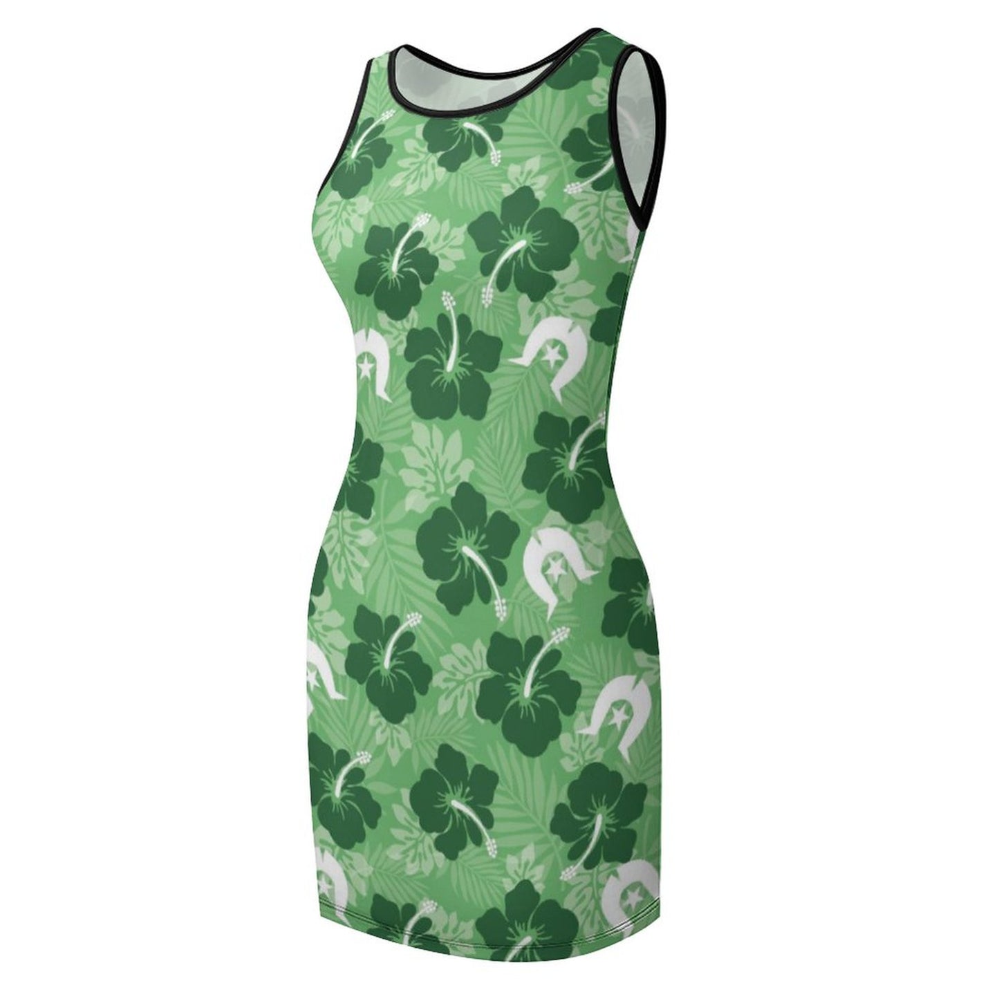 Hibiscus flowers with Dhari (Sea Grass Green) on Sleeveless Ladies Tank Dress
