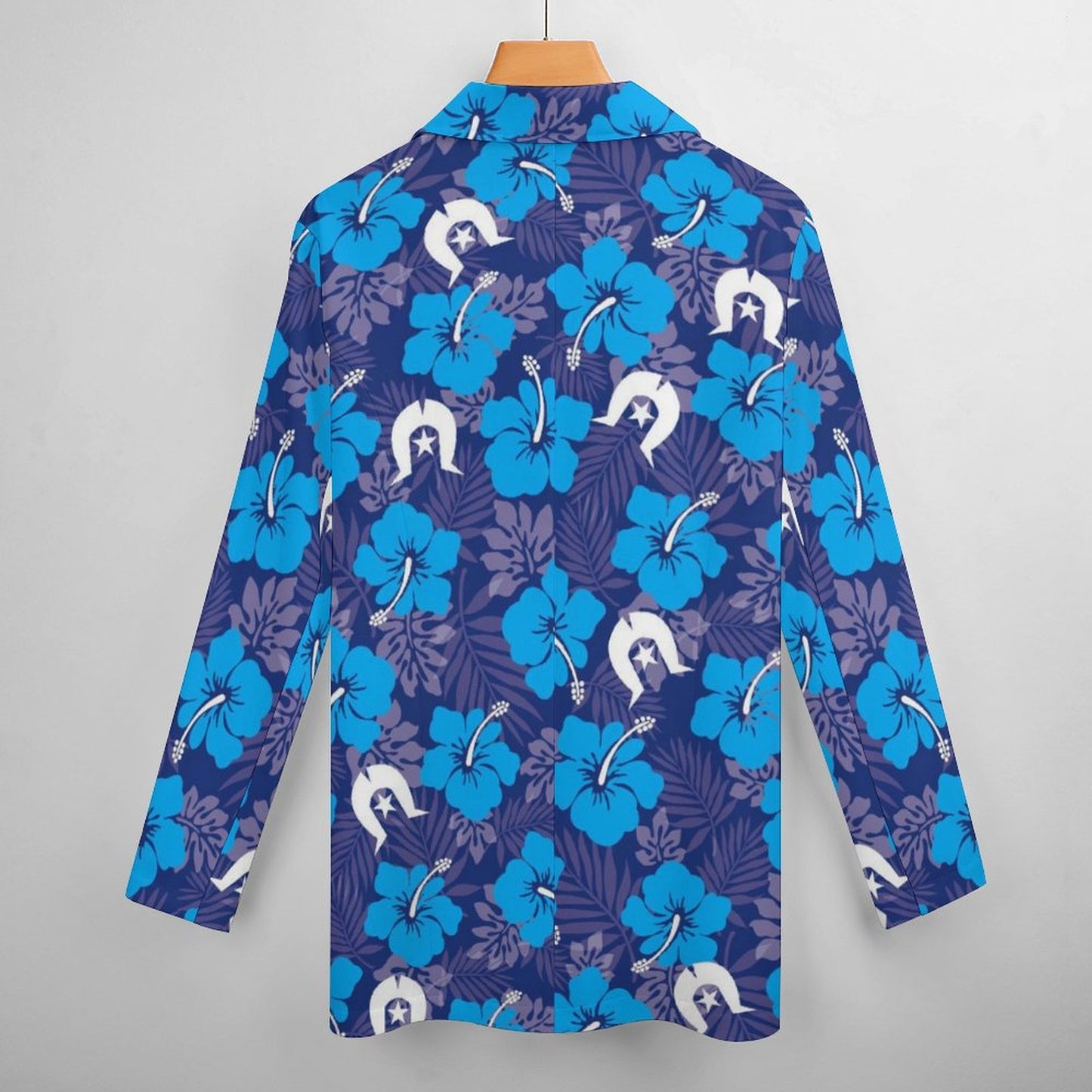 Hibiscus flowers with White Dhari (Royal blue) on Women's Blazer