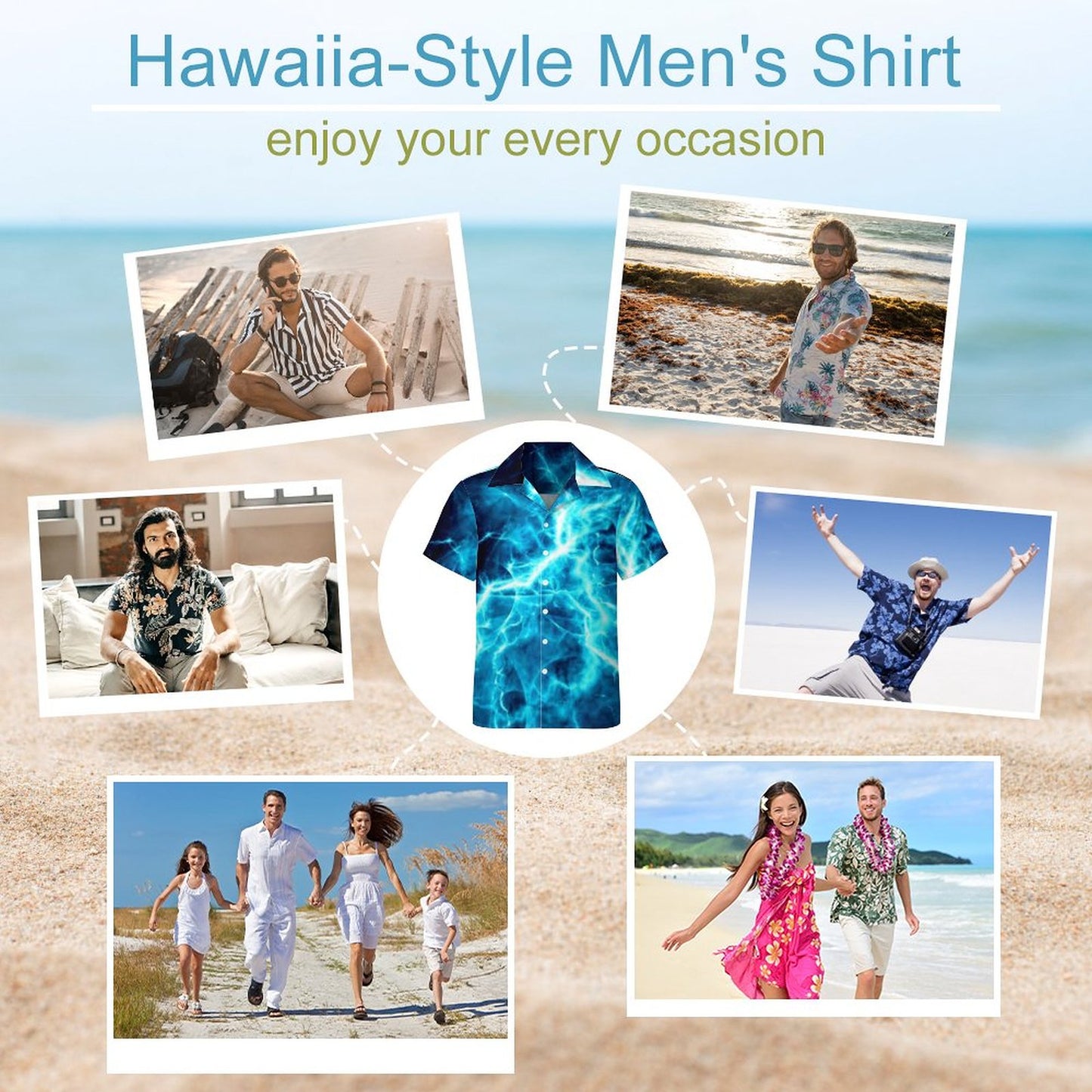 Lightning on Men's Short Sleeve Hawaiian Print Shirt with Cuban Collar