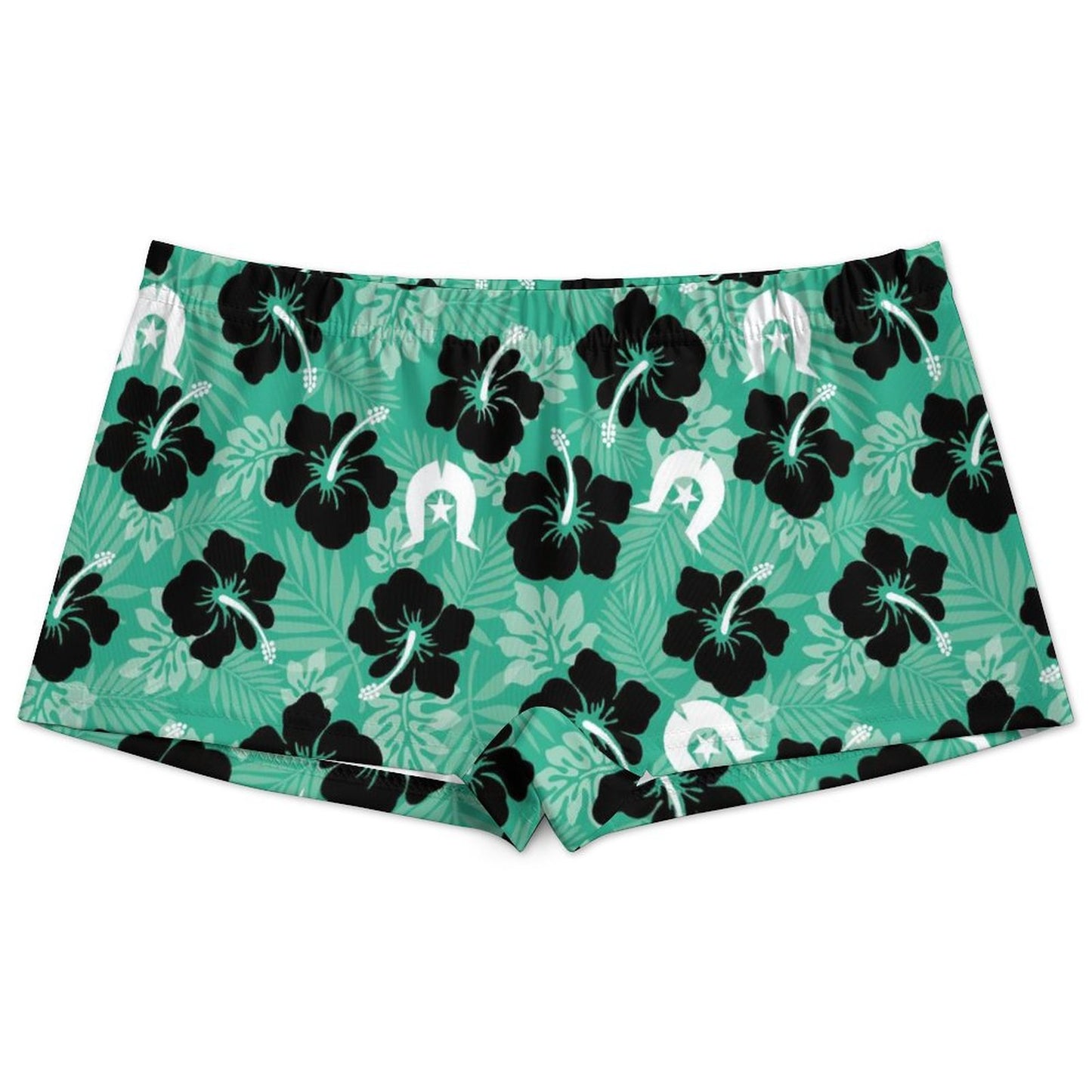 Black Hibiscus with White Dhari on 180gsm Women's Boxer Briefs