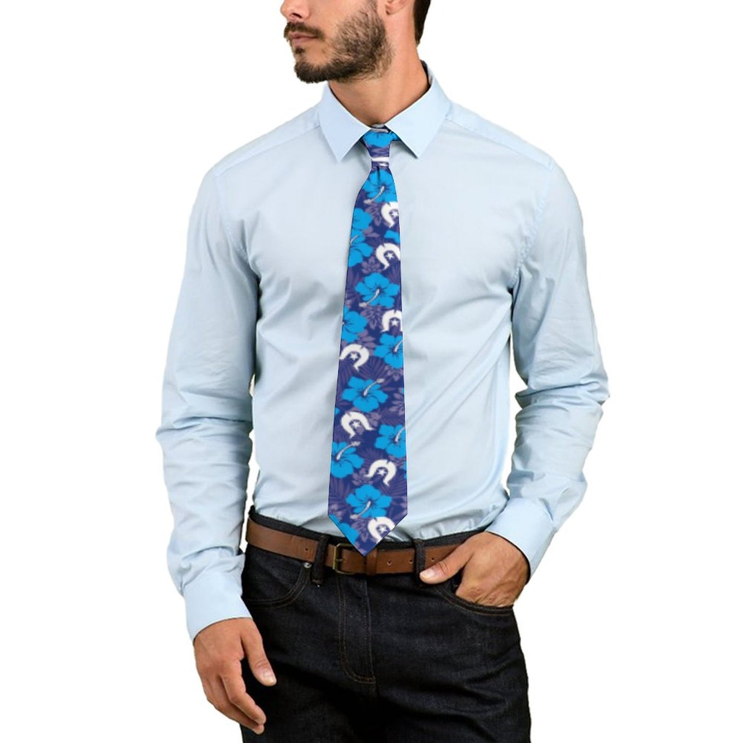 Hibiscus flowers with White Dhari (Royal blue) on Men's Formal Tie