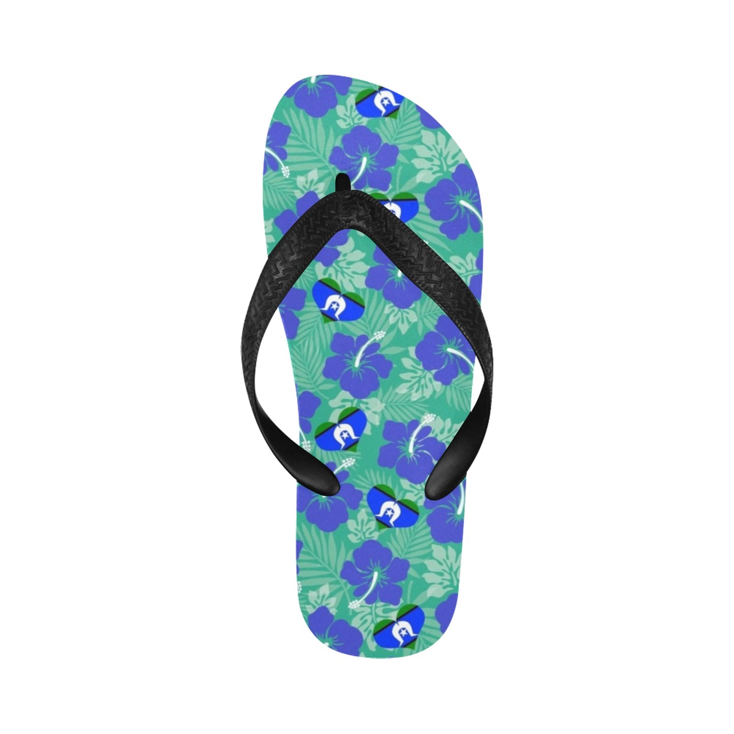 Hibiscus flowers with Torres Strait Heart Flag on Flip Flops (For both Men and Women)