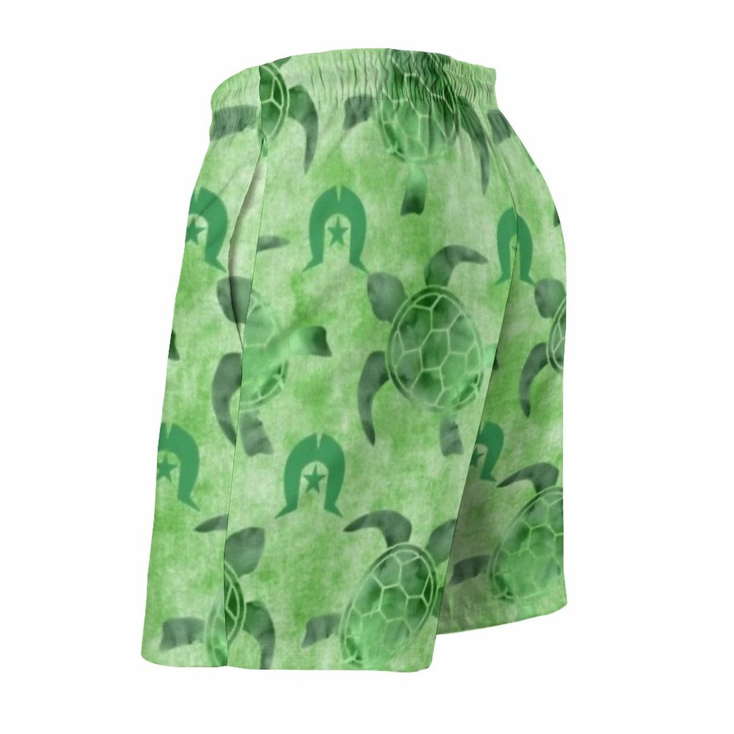 Green Turtle Pattern on Men's Board Shorts