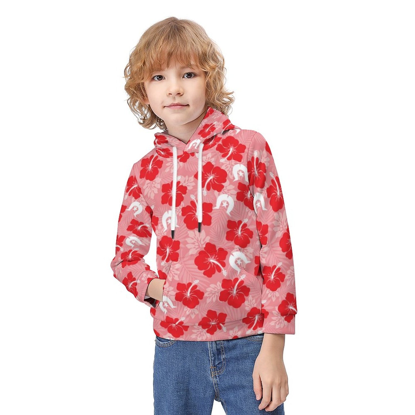 Hibiscus flowers with Dhari (Royal Pink) on Children's Hoodie