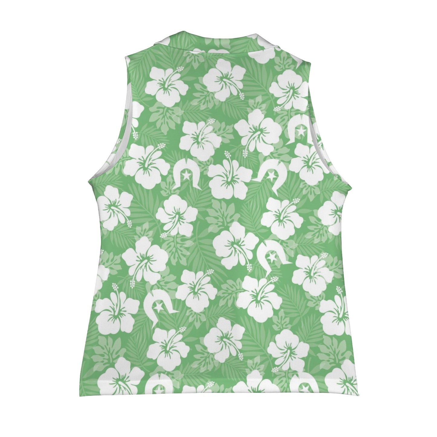 White Hibiscus flowers with Dhari (Green) on Women Sleeveless Suit Vest