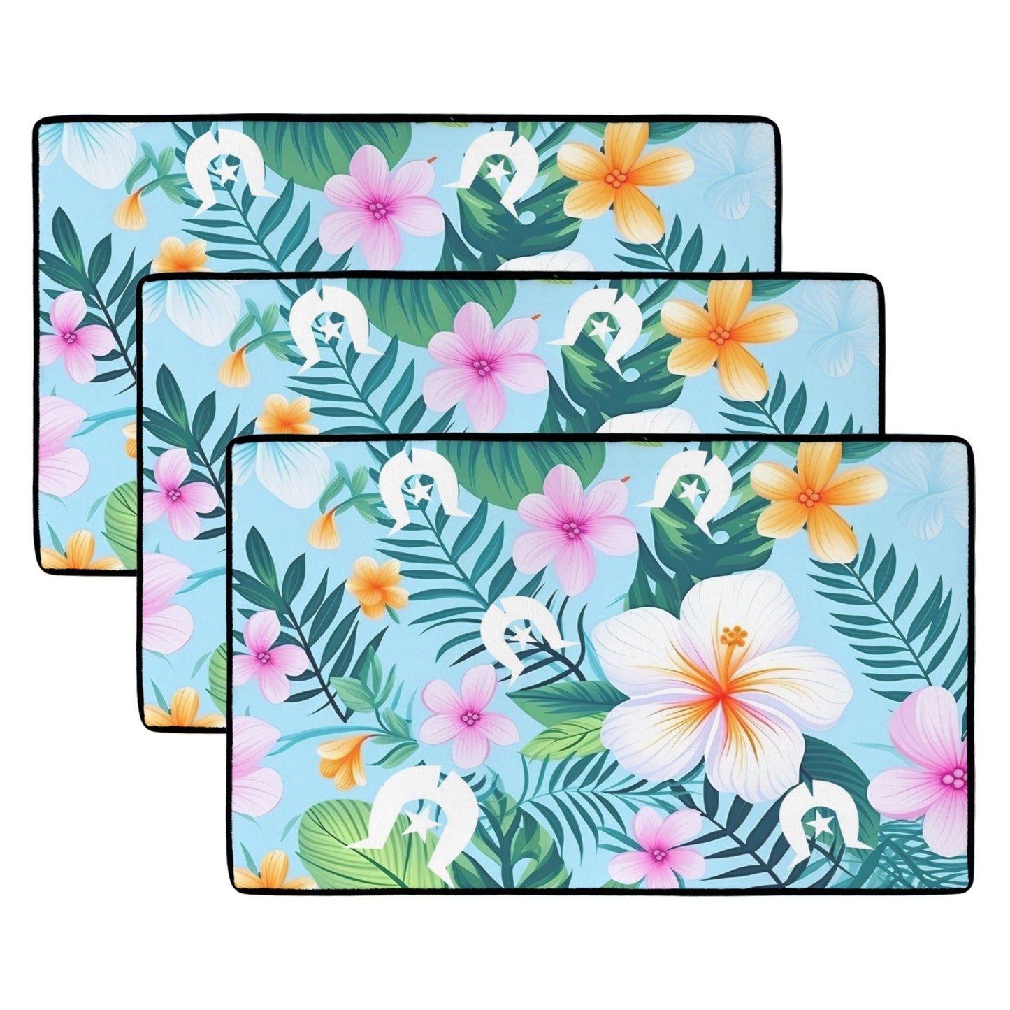 Light Pink Hibiscus flowers with White Dhari on Doormat (90x61cm) (Set of 3)