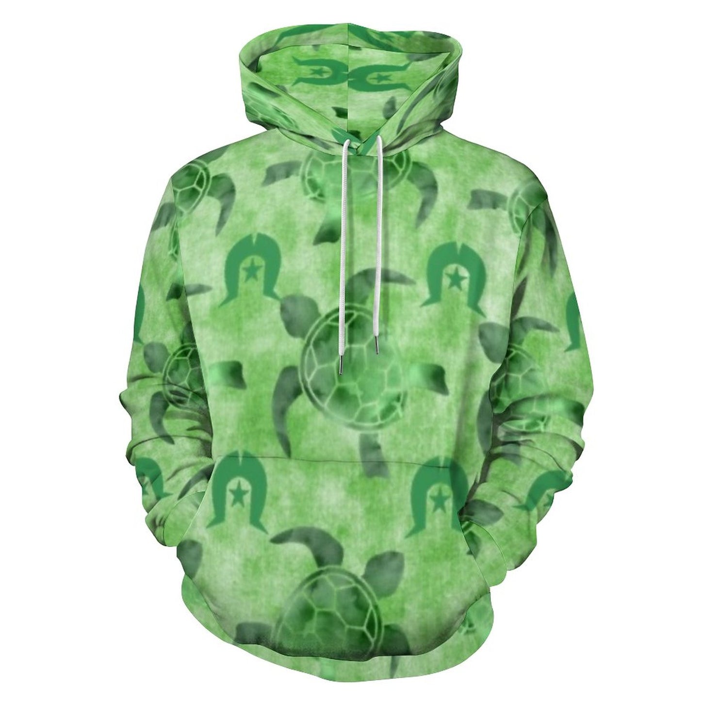 Green Turtle Pattern on Men's Cool Hoodie with Double-layer Cap