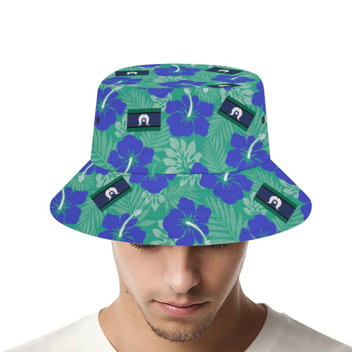 Hibiscus flowers with Torres Strait Flag on Bucket Hat