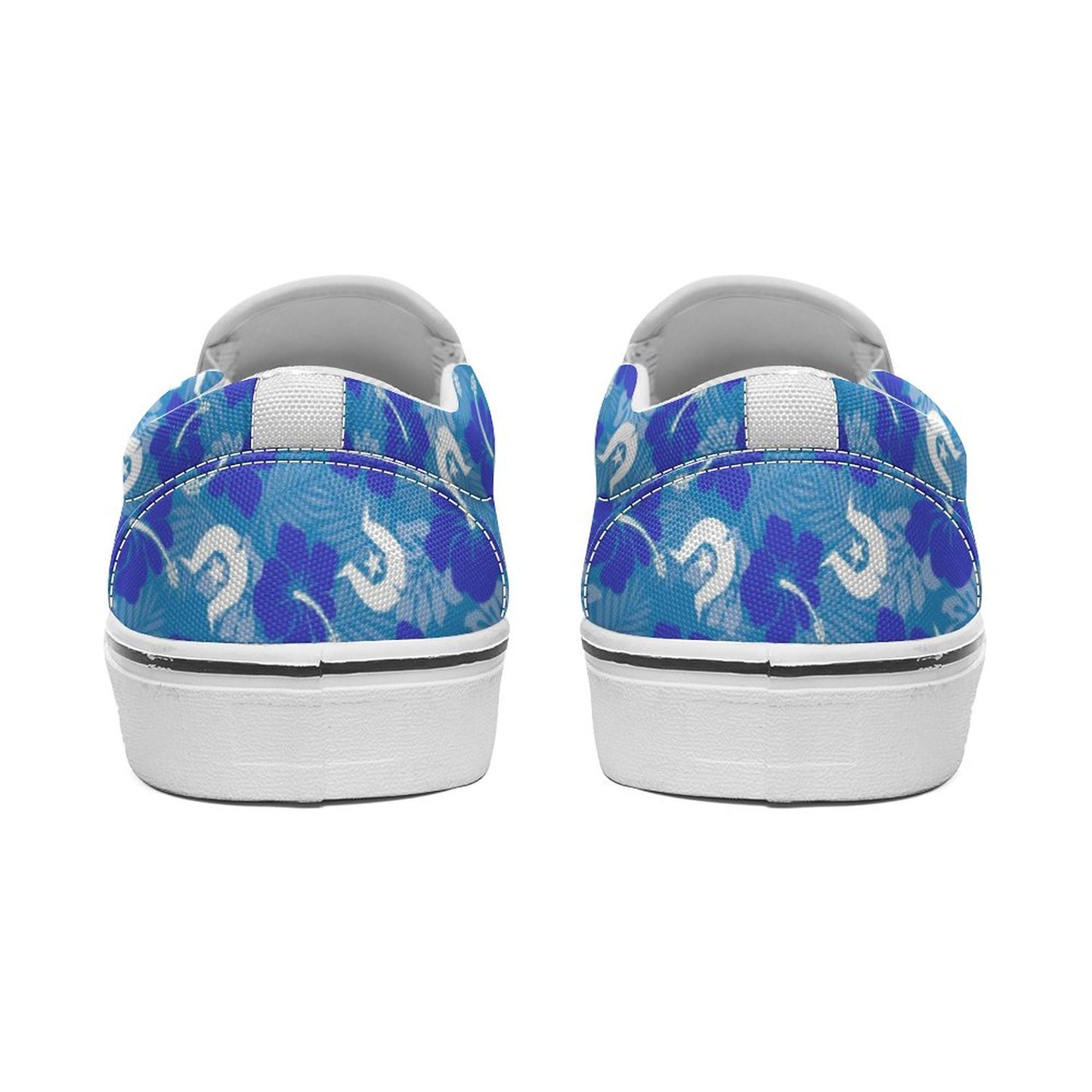 Hibiscus flowers with Dhari (Royal blue) on Canvas Shoes for Teenagers
