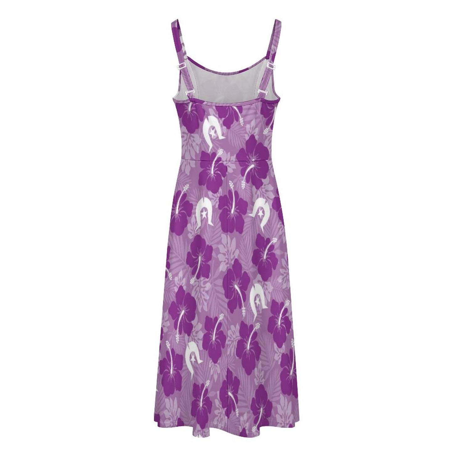 Hibiscus flowers with Dhari (Royal purple) on Midi Spaghetti Strap Dress