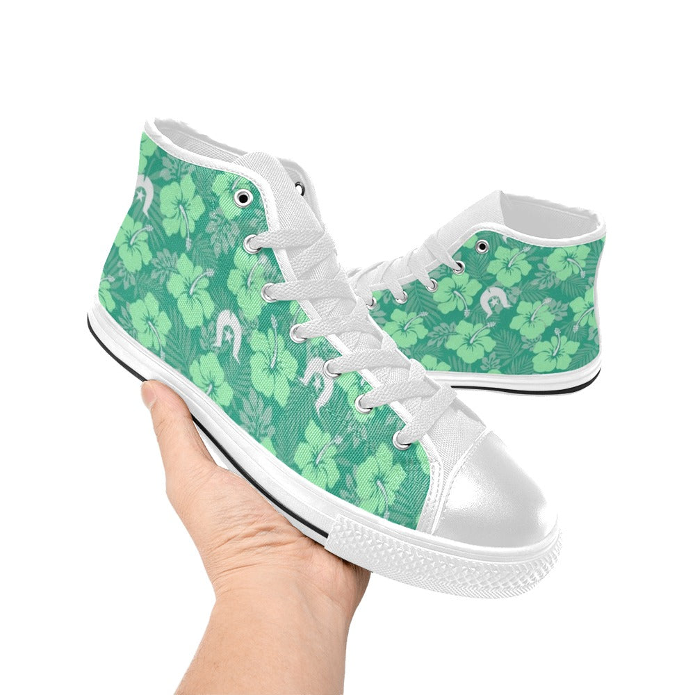 Hibiscus flowers with Dhari (Royal mint) on Women's High Top Canvas Shoes