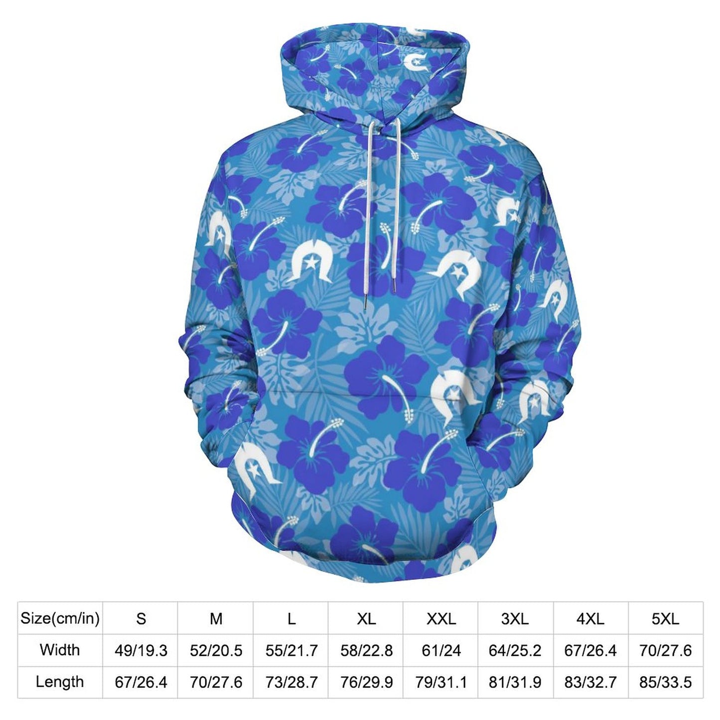 Hibiscus flowers with Dhari (Royal blue) on Lady Hoodie with Double-layer Cap