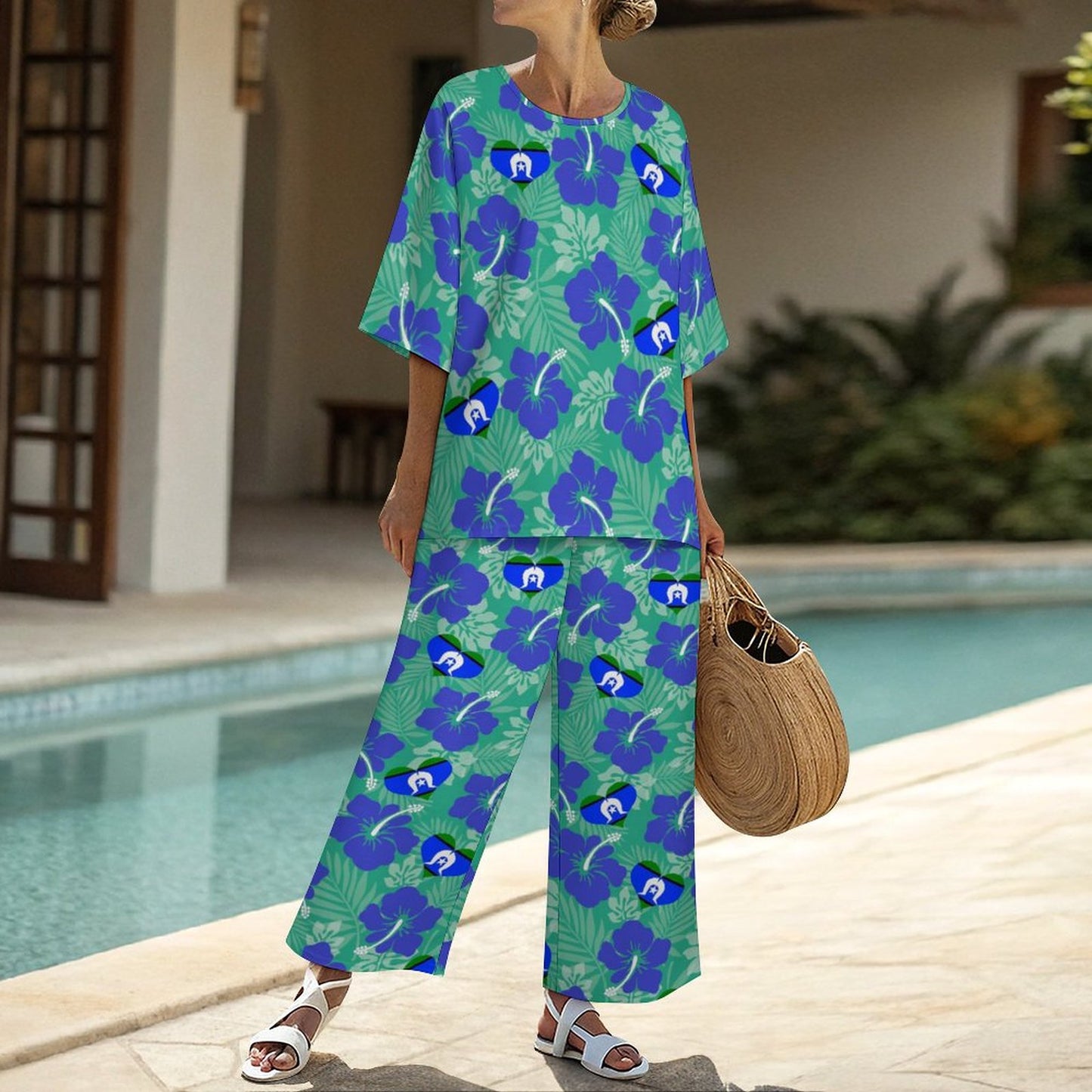 Hibiscus flowers with Torres Strait Heart Flag on Women's Mediterranean Style Set