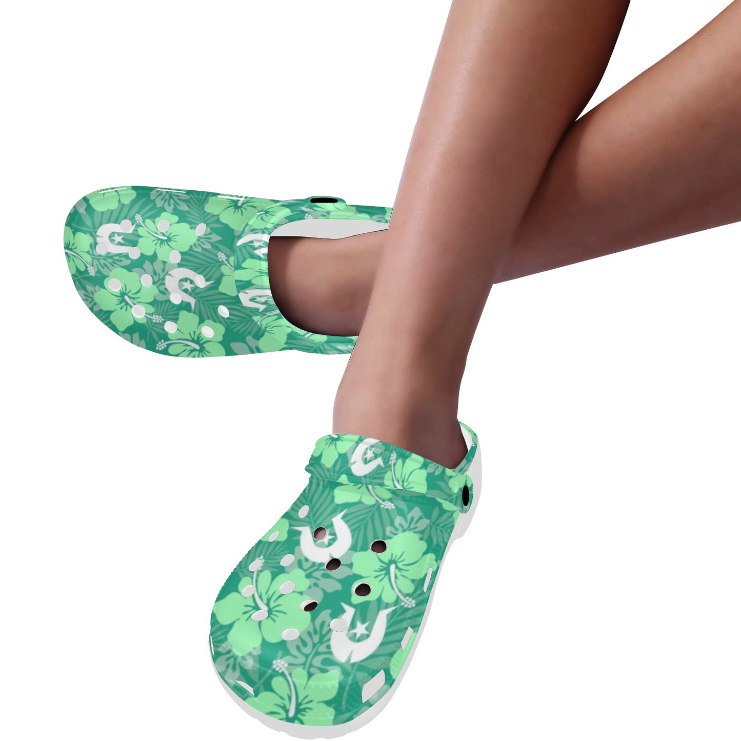 Hibiscus flowers with Dhari (Royal mint) on Adults Clogs