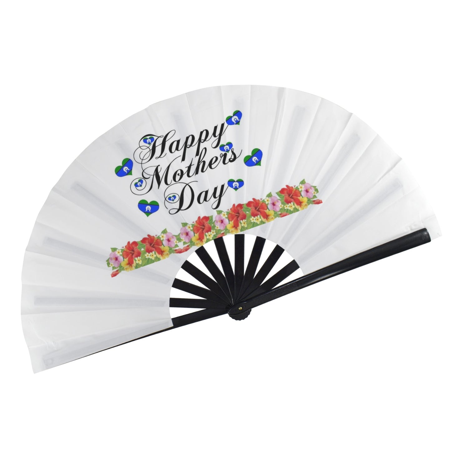 Happy Mother's Day with heart shaped Torres Strait flag on Folding Clack Fan
