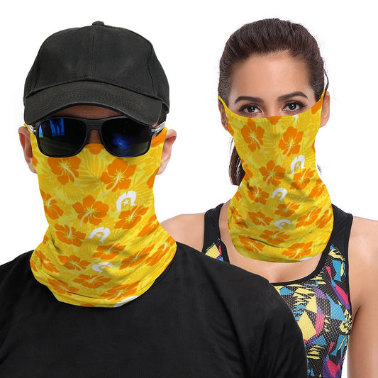 Hibiscus flowers with Dhari (Gold) on Unisex Multi-Purpose Face Mask Scarf Bandana