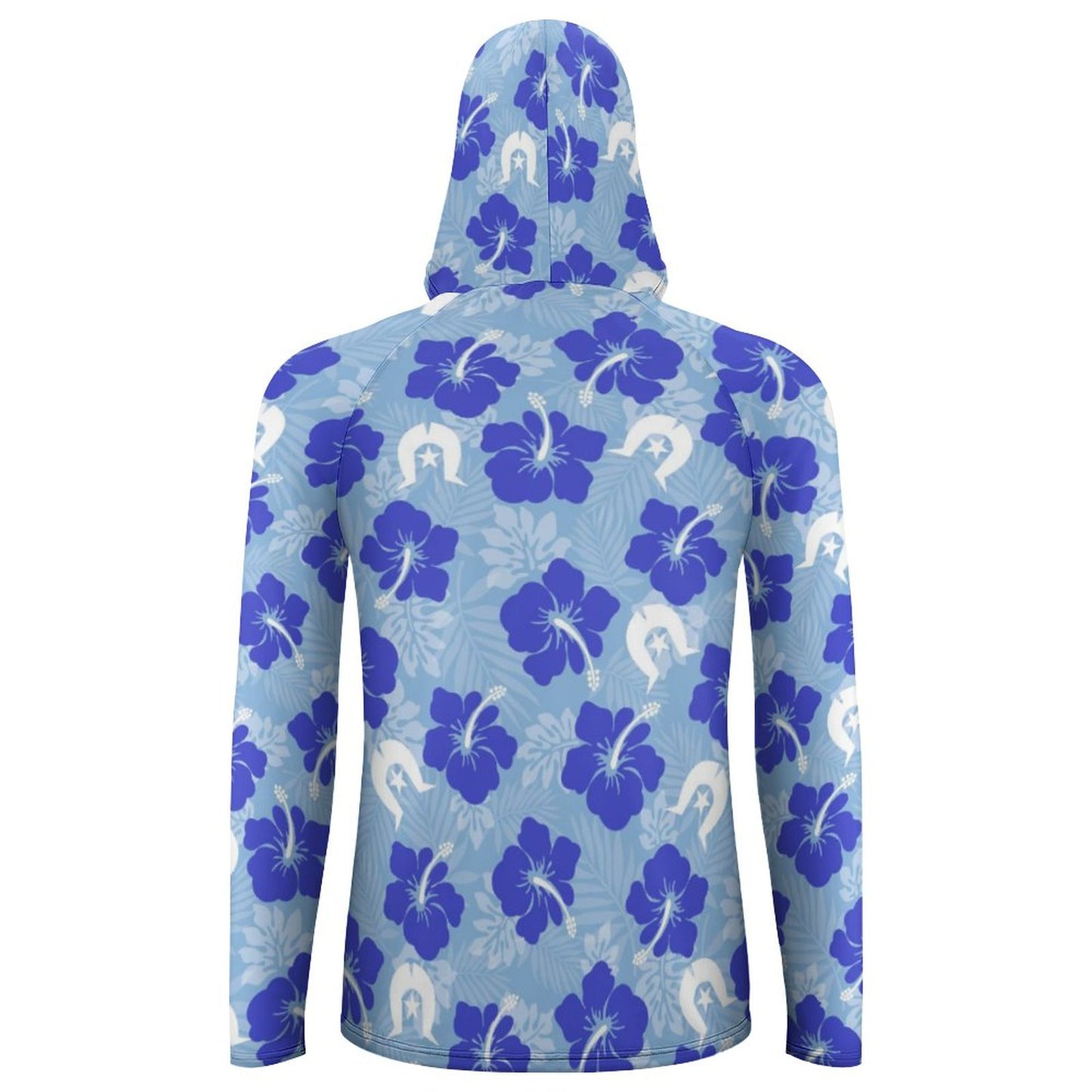Hibiscus flowers with White Dhari (Sky blue) on Men's UPF 40+ Sun Protection Fishing Shirt