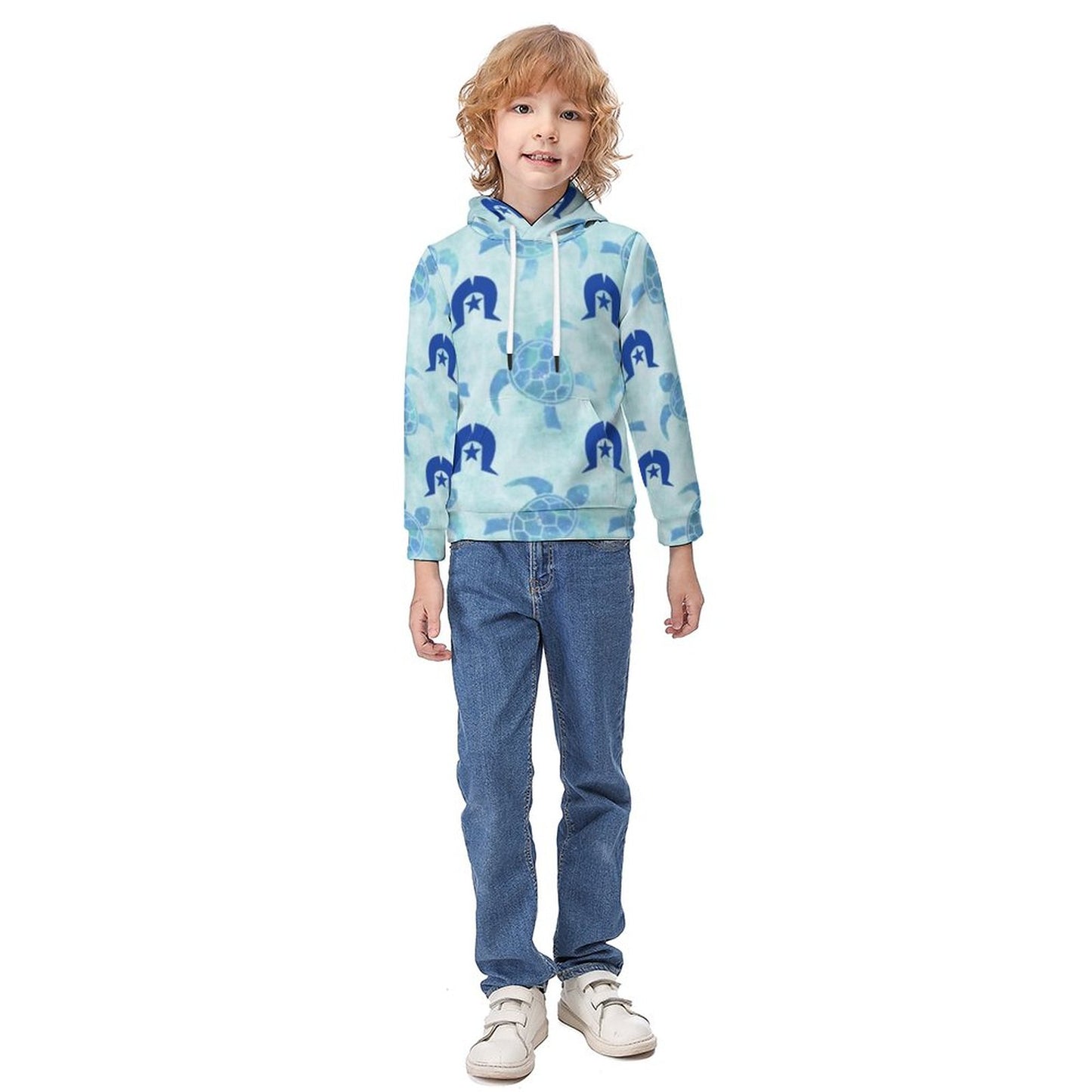 Blue Turtle Pattern on Children's Hoodie