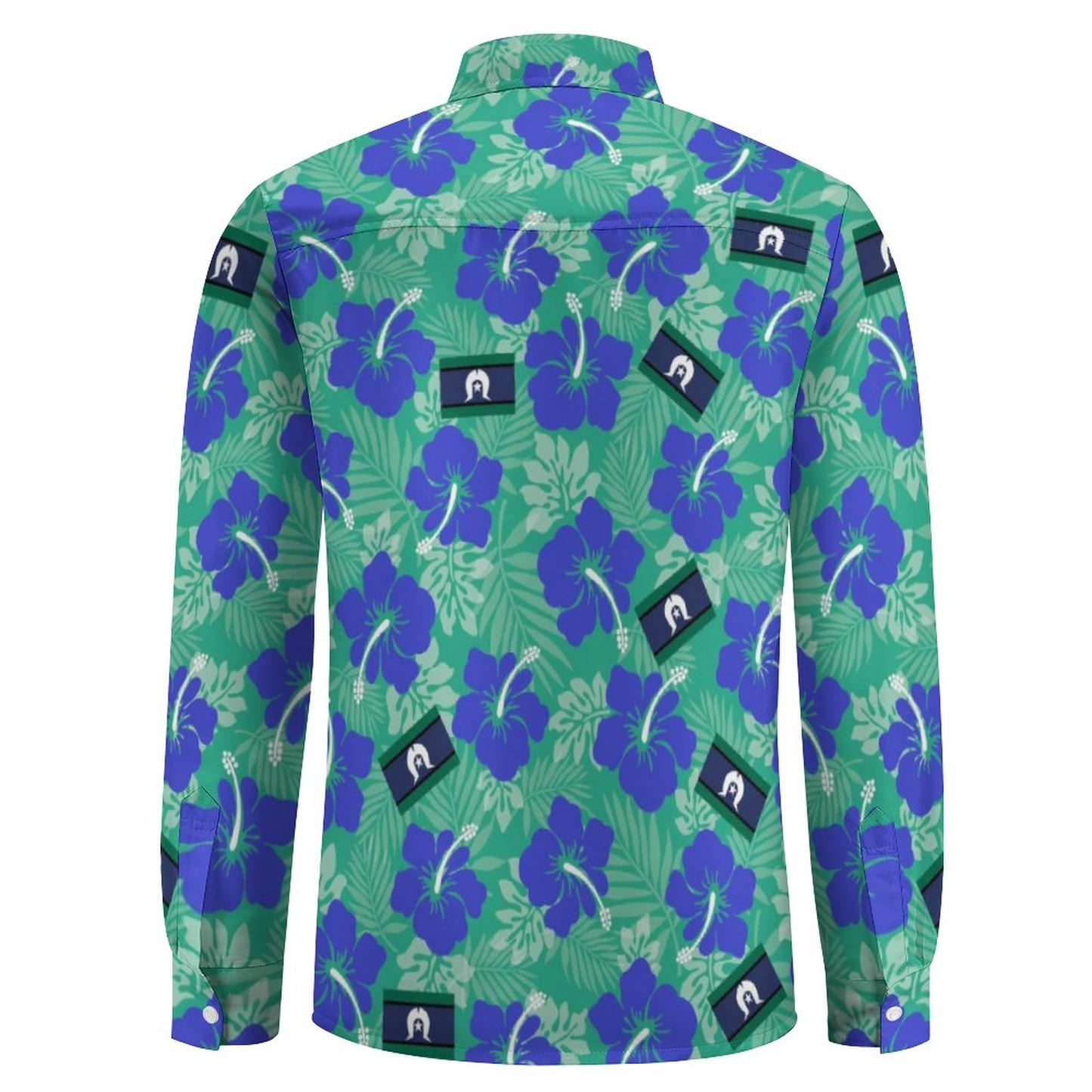 Hibiscus flowers with Torres Strait Flag on Men's Long Sleeve Shirt