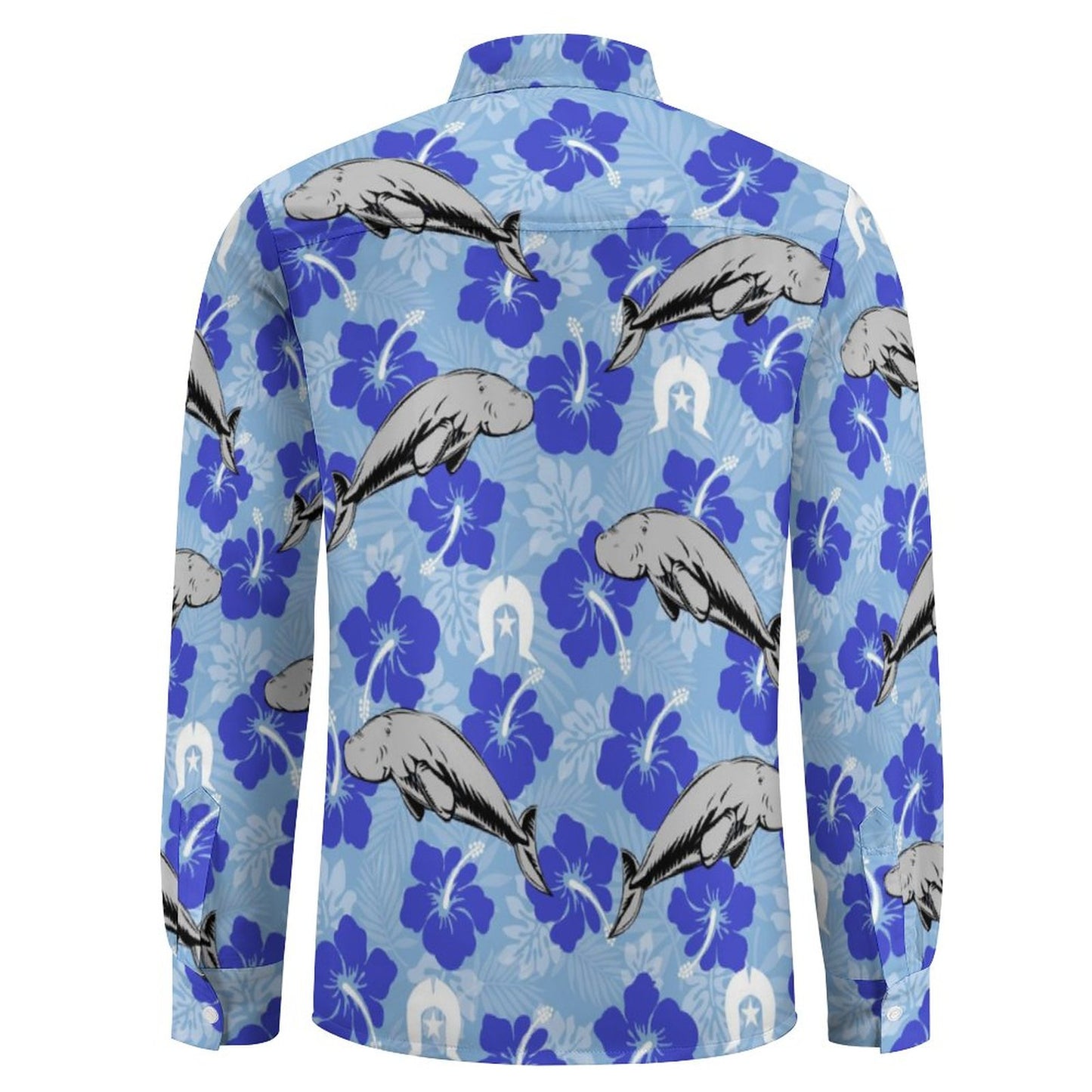 Hibiscus flowers with Dugong and Dhari (Sky blue) on Men Long Sleeve Shirt