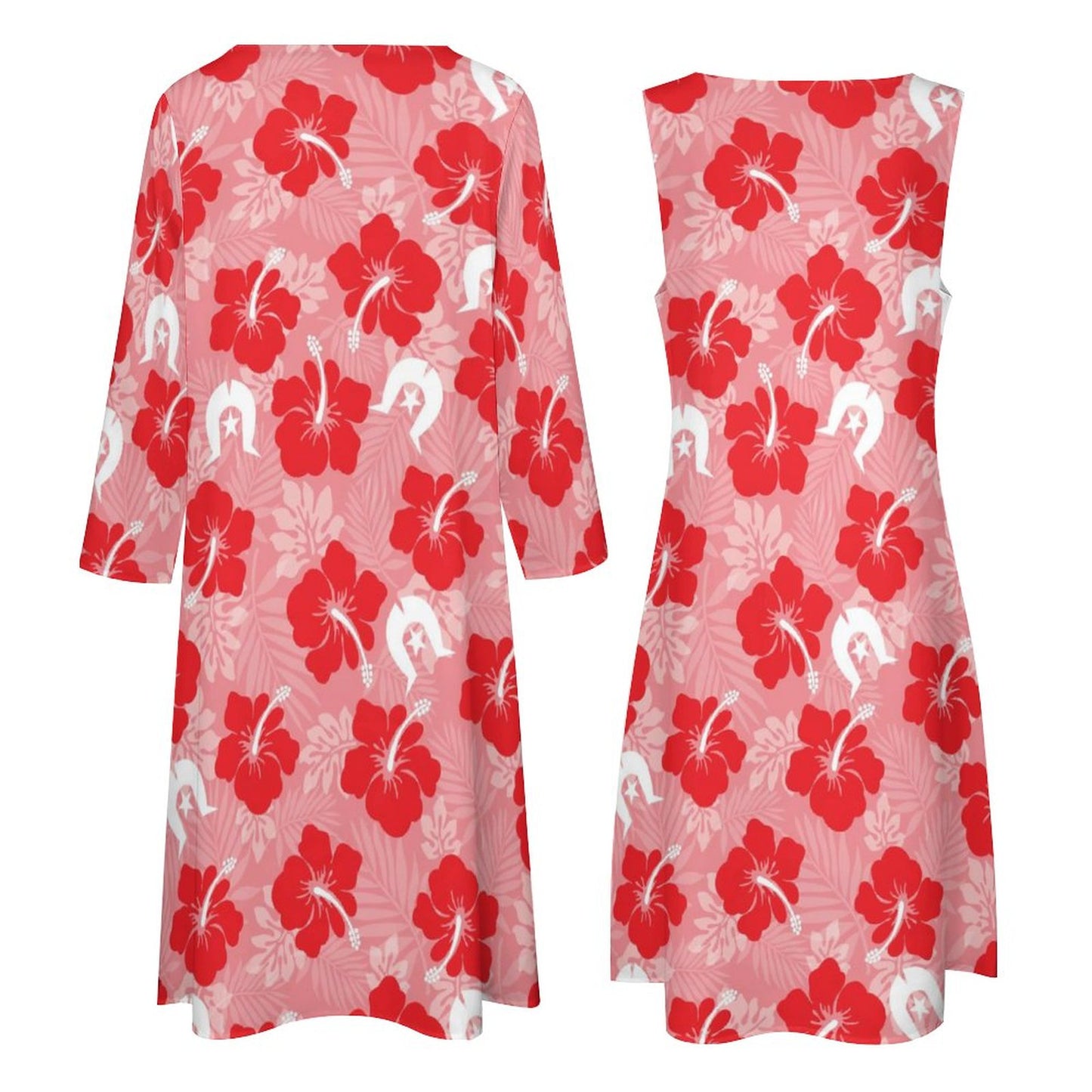 Hibiscus flowers with Dhari (Royal pink) on Long Dress Set