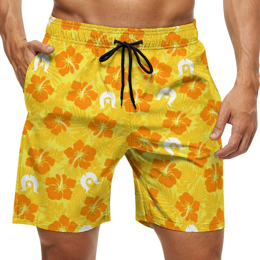 Hibiscus flowers with Dhari (Gold) on Men's Board Shorts