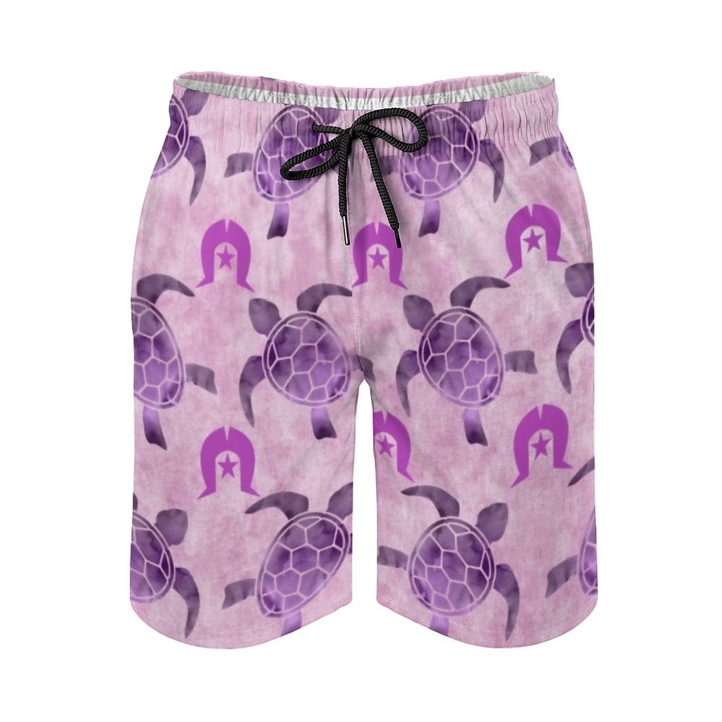 Purple Turtle Pattern on Men's Board Shorts