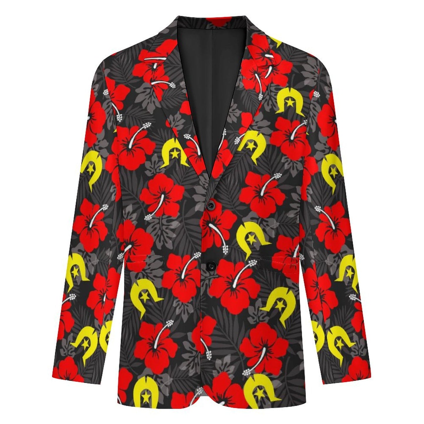 Royal Red Hibiscus with Yellow Dhari on Men's Blazer