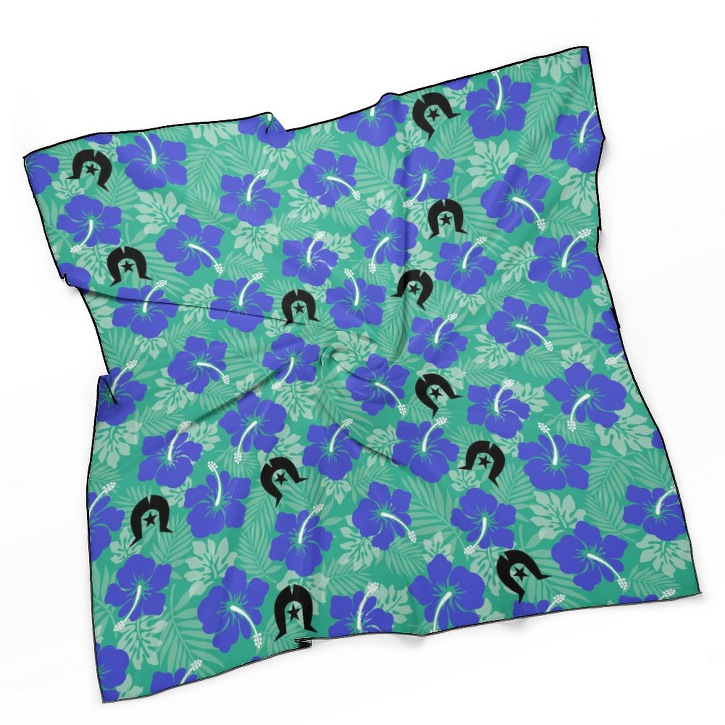Royal Blue Hibiscus flowers with Black Dhari on Women's Scarf