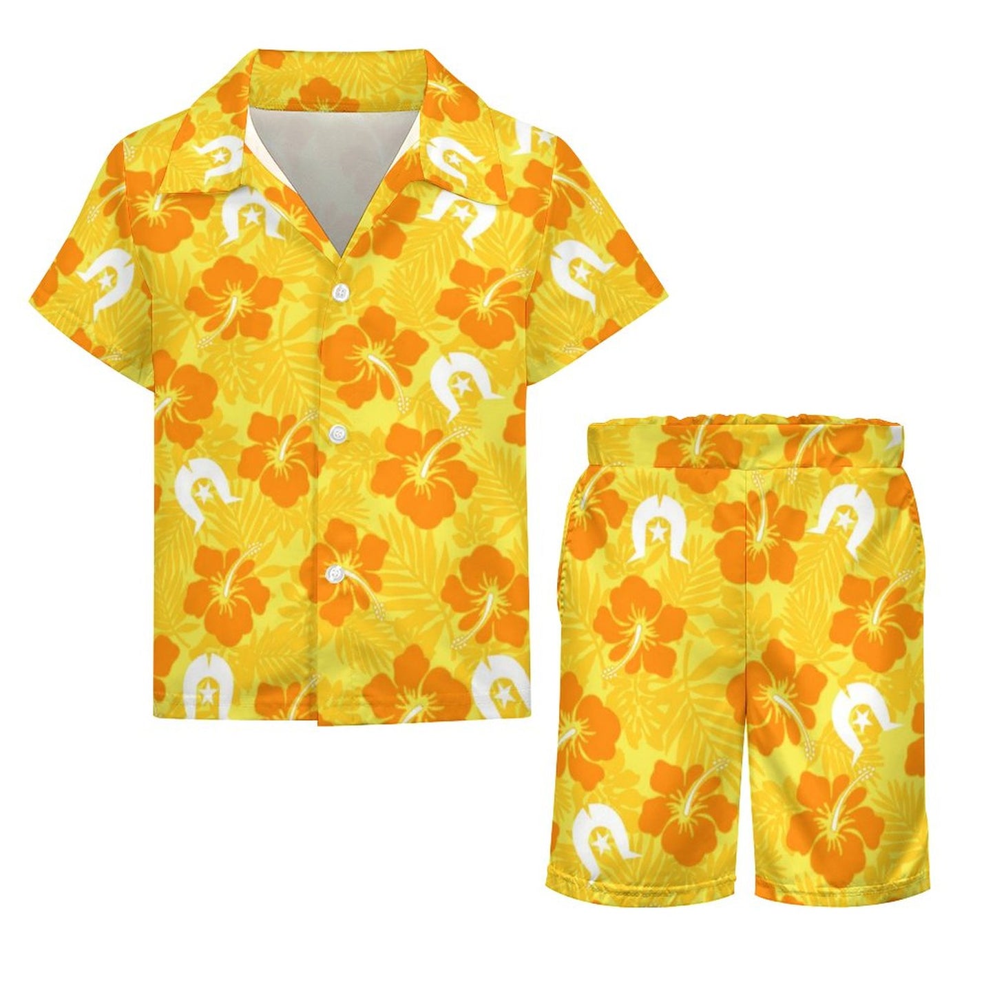 Hibiscus flowers with Dhari (Gold) on Youth's/Kids Casual Beach Outfit