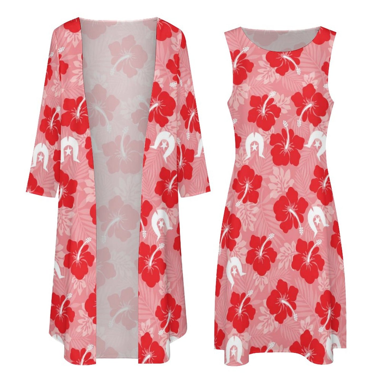 Hibiscus flowers with Dhari (Royal pink) on Long Dress Set